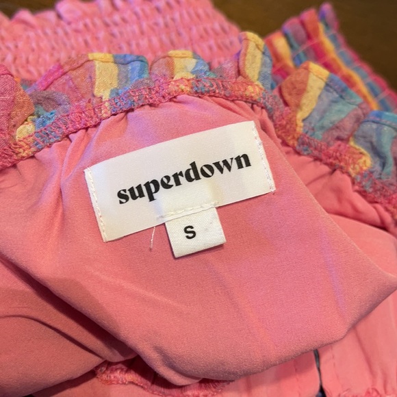 Superdown blue/pink striped off the shoulder top - Picture 8 of 9